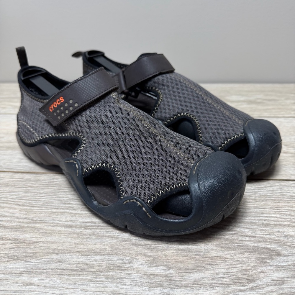 CROCS Brown Swiftwater Mesh Deck Outdoor Fisherman Sandals Mens Size 10 NWOT